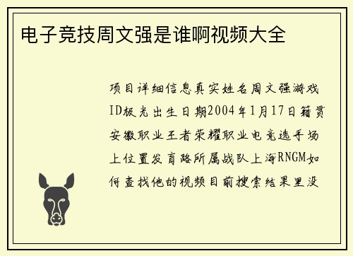 电子竞技周文强是谁啊视频大全